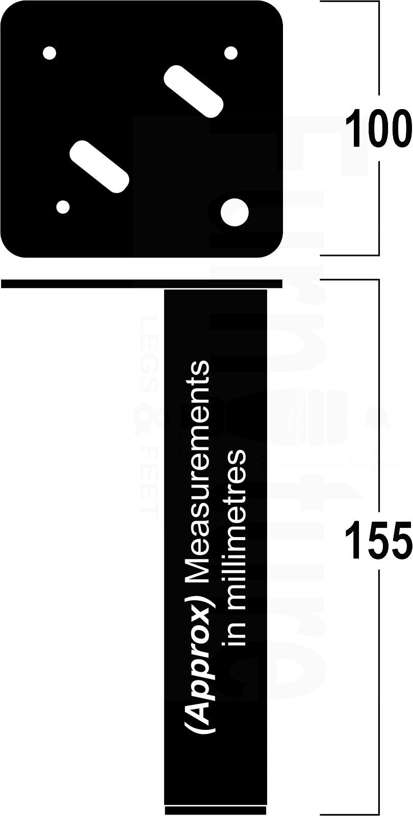 4 Metal Feet Replacement Furniture Legs Black Finish 155mm High Self-Fixing
