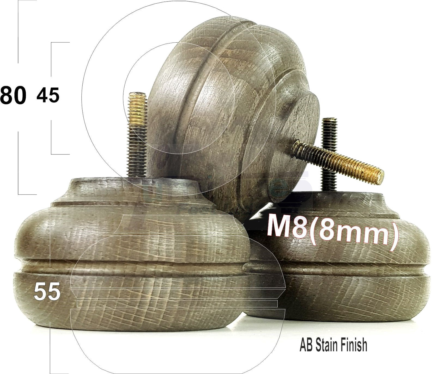 4 Wood Replacment Furniture Legs M8 Sofa Settee Bed Feet 55mm High