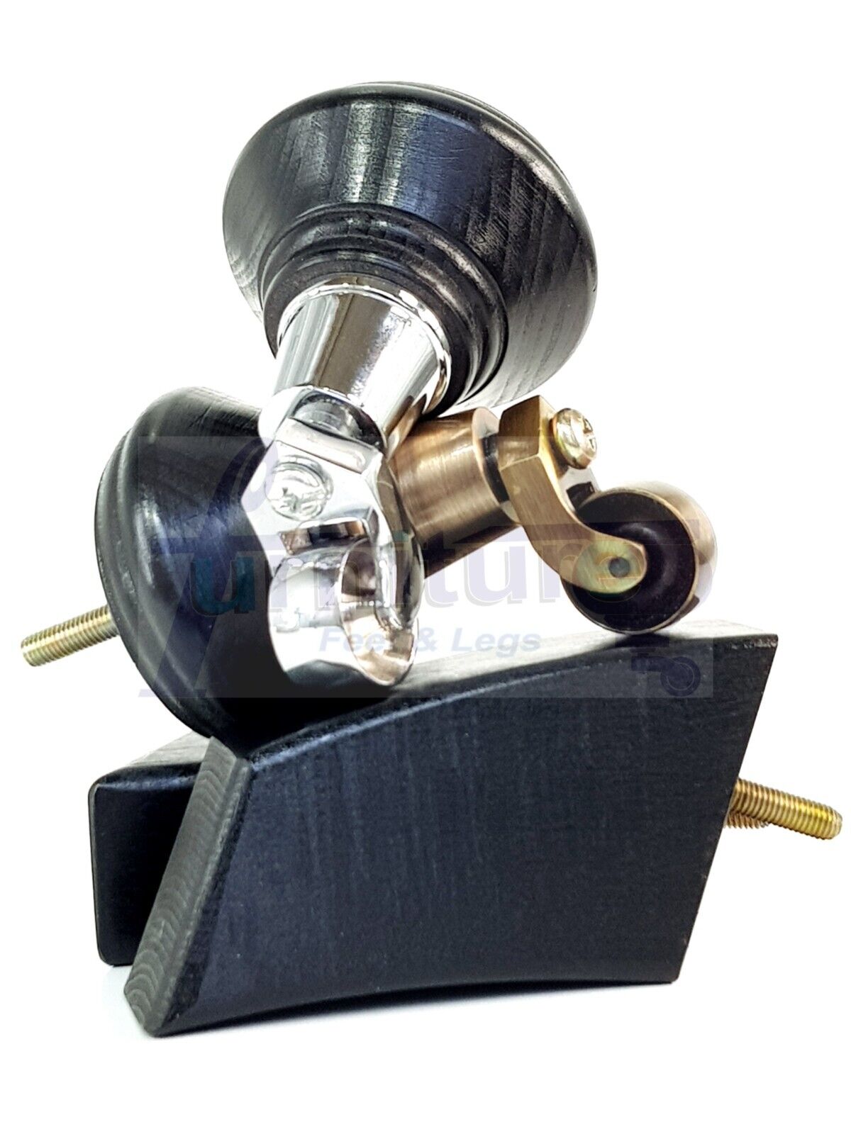 2 Black Wood Furniture Sofa Feet With Castor 125mm & 2 Curved Legs Chair Settee 100mm High M8