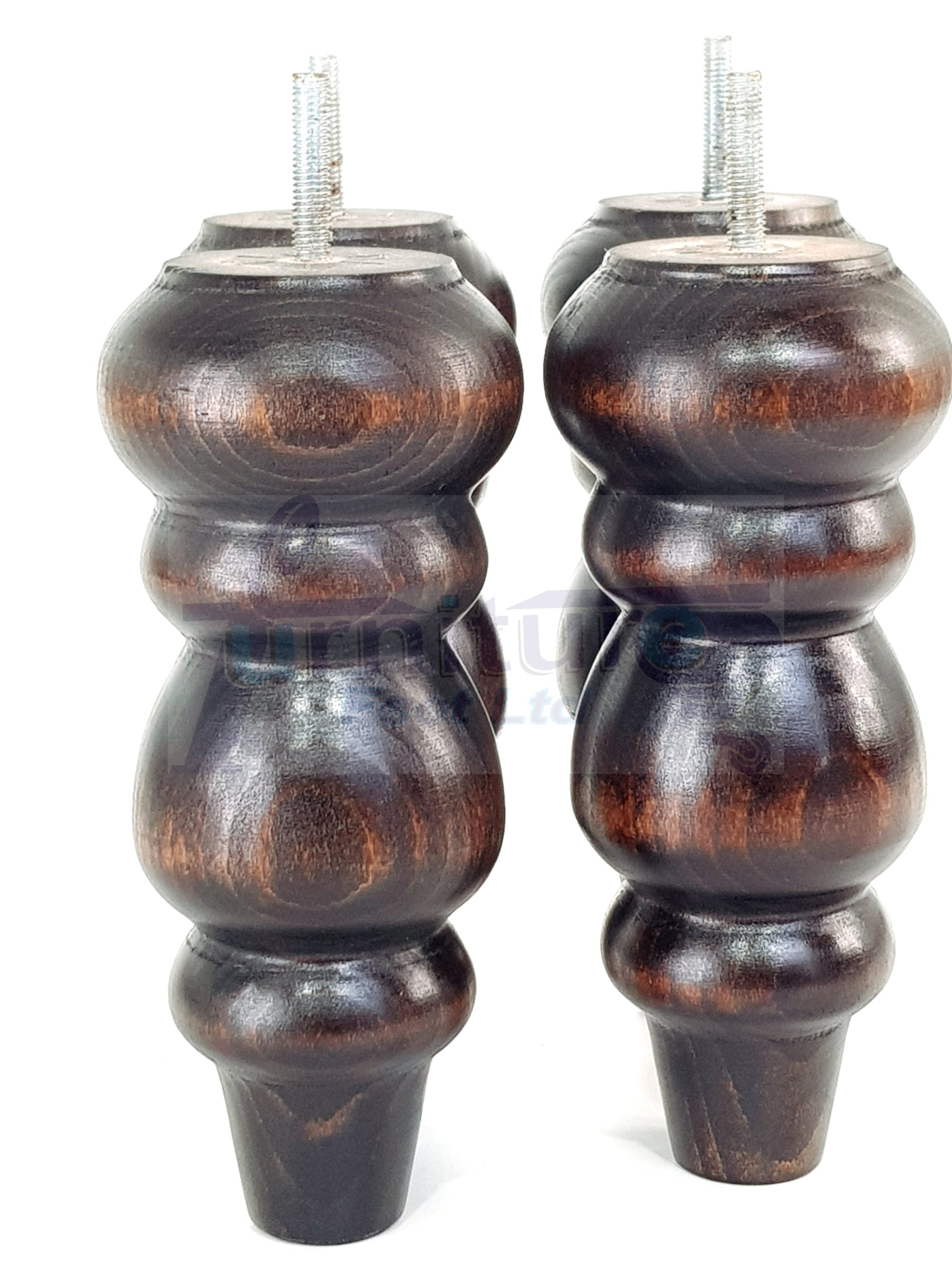 4 Solid Wood Furniture Legs Replacement Turned Feet 200mm High M8(8mm) Thread: Chestnut