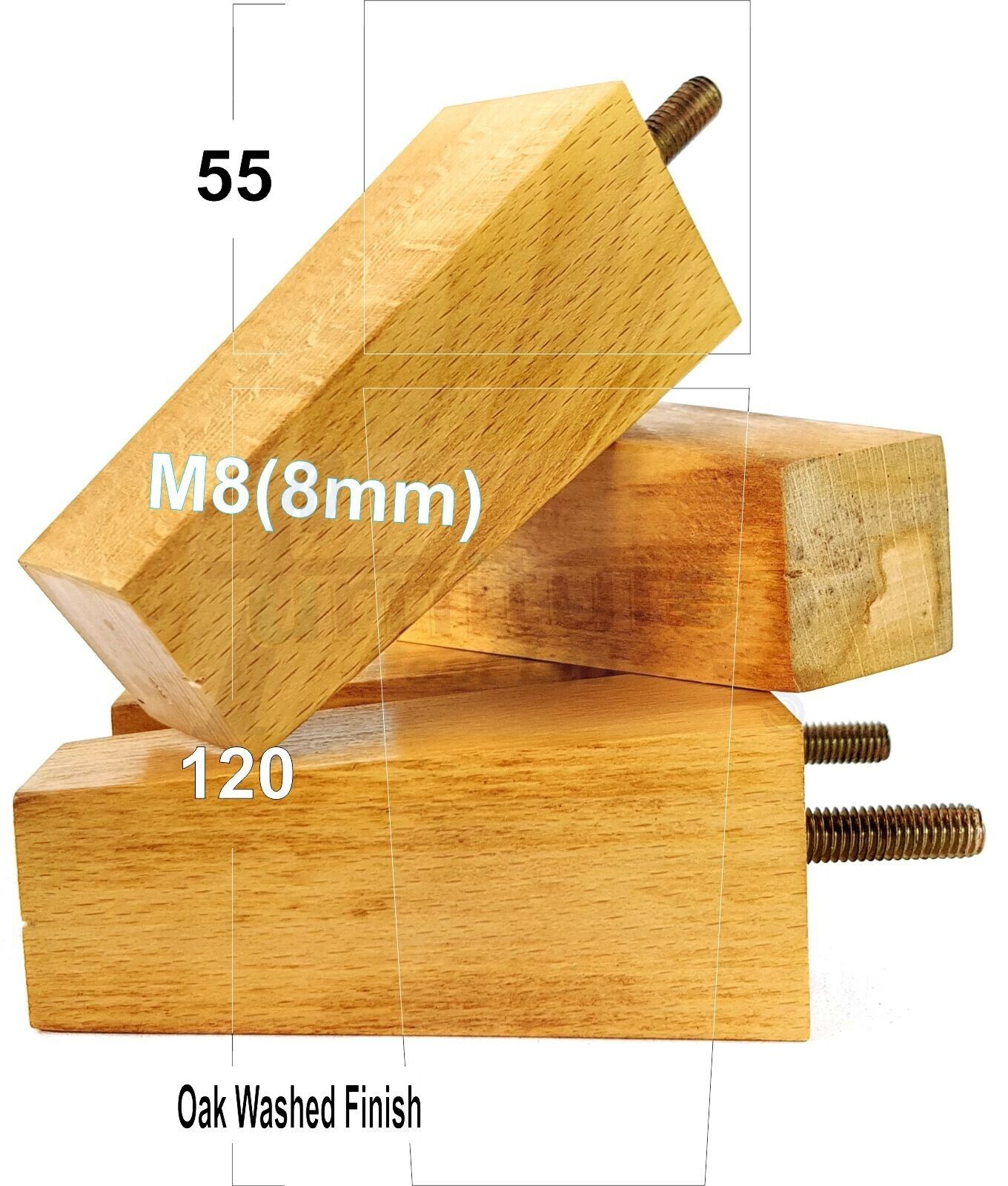 4x Solid Wood Furniture Legs Chair Settee Replacement Feet 120mm High 8mm Thread