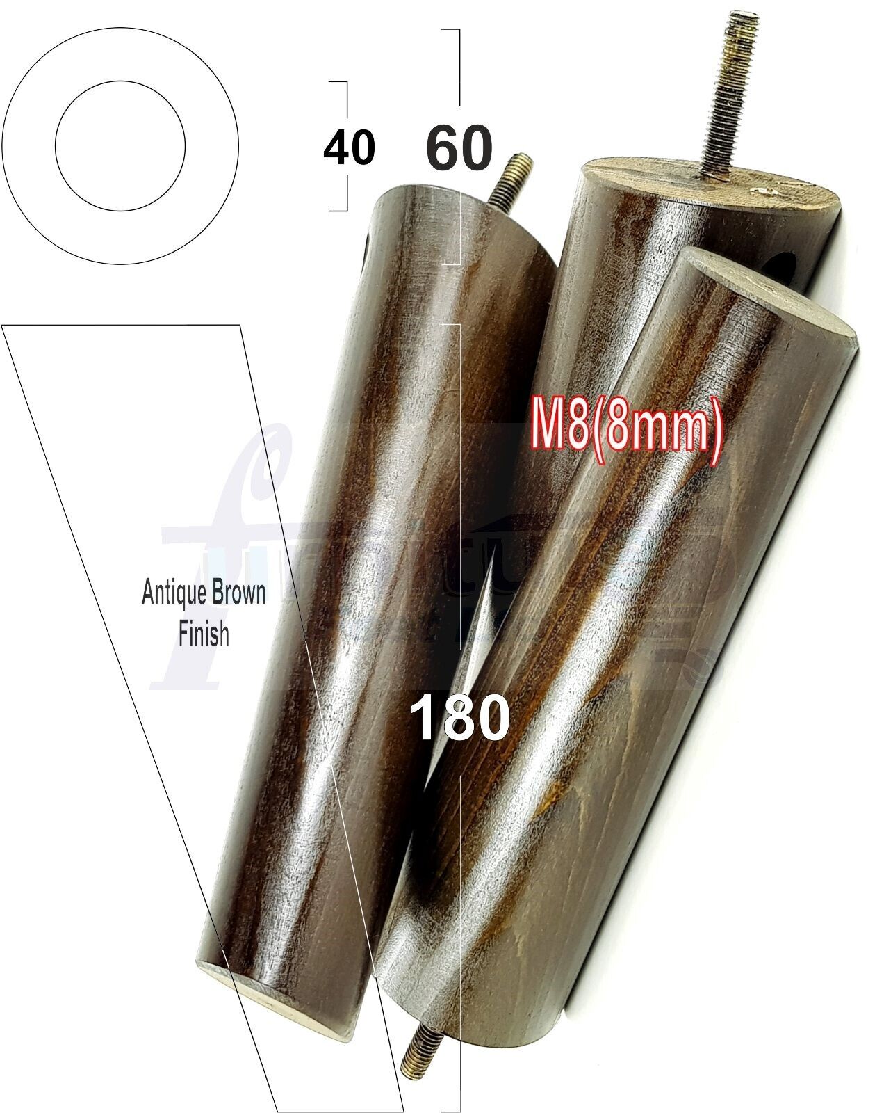 4 Solid Wood Turned Furniture Feet Replacement Mid Centry Angled Retro Legs 180mm High M8 Sofa Chairs Stools Cabinets Beds