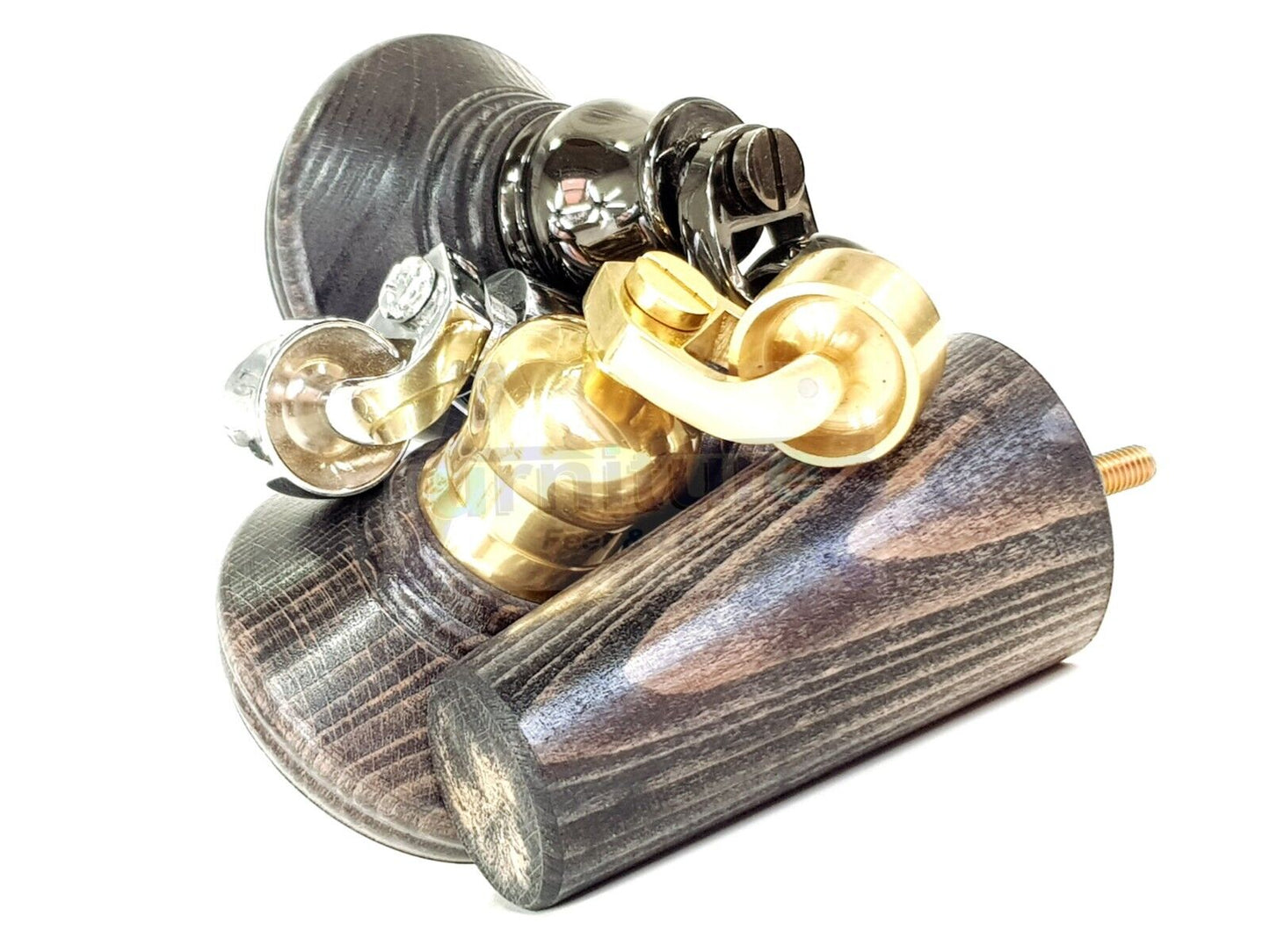 2 Black Washed Wood Furniture Sofa Legs With Castor 125mm & 2 Angled Back Feet Chair Settee 100mm High M8