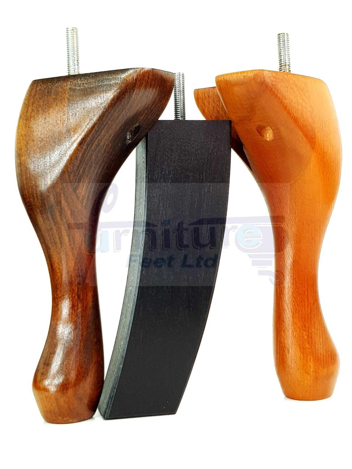 2x Vintage Queen Anne Replacement Furniture Legs & 2x Curved Back Feet 150mm 6 Inch High 8mm Thread