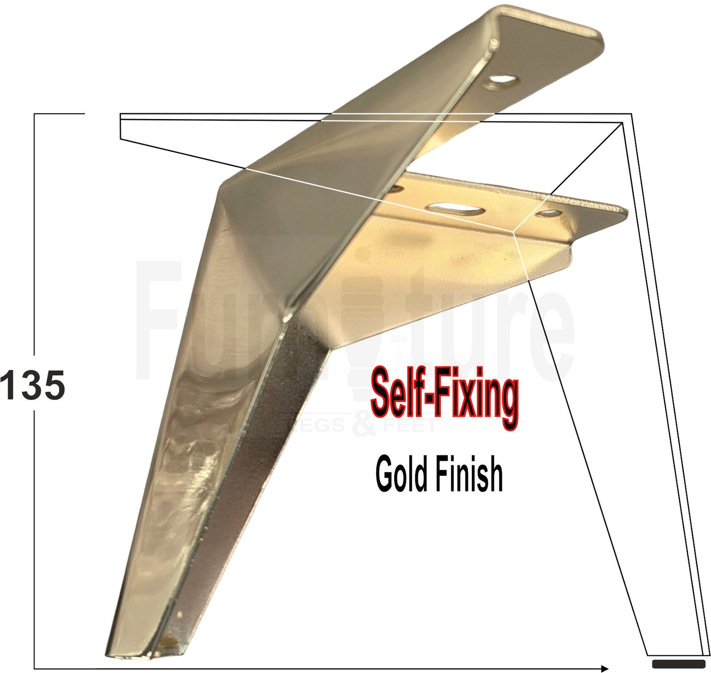 4 Metal Corner Feet Replacement Furniture Legs Gold Finish 135mm High