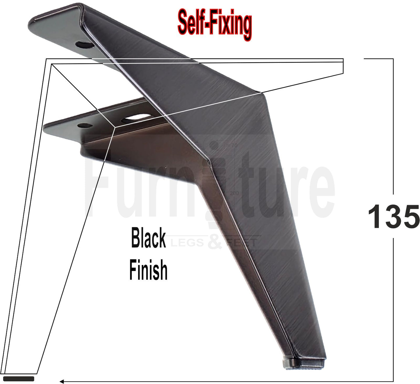 4 Metal Corner Feet Replacement Furniture Legs Brushed Black Finish 135mm High