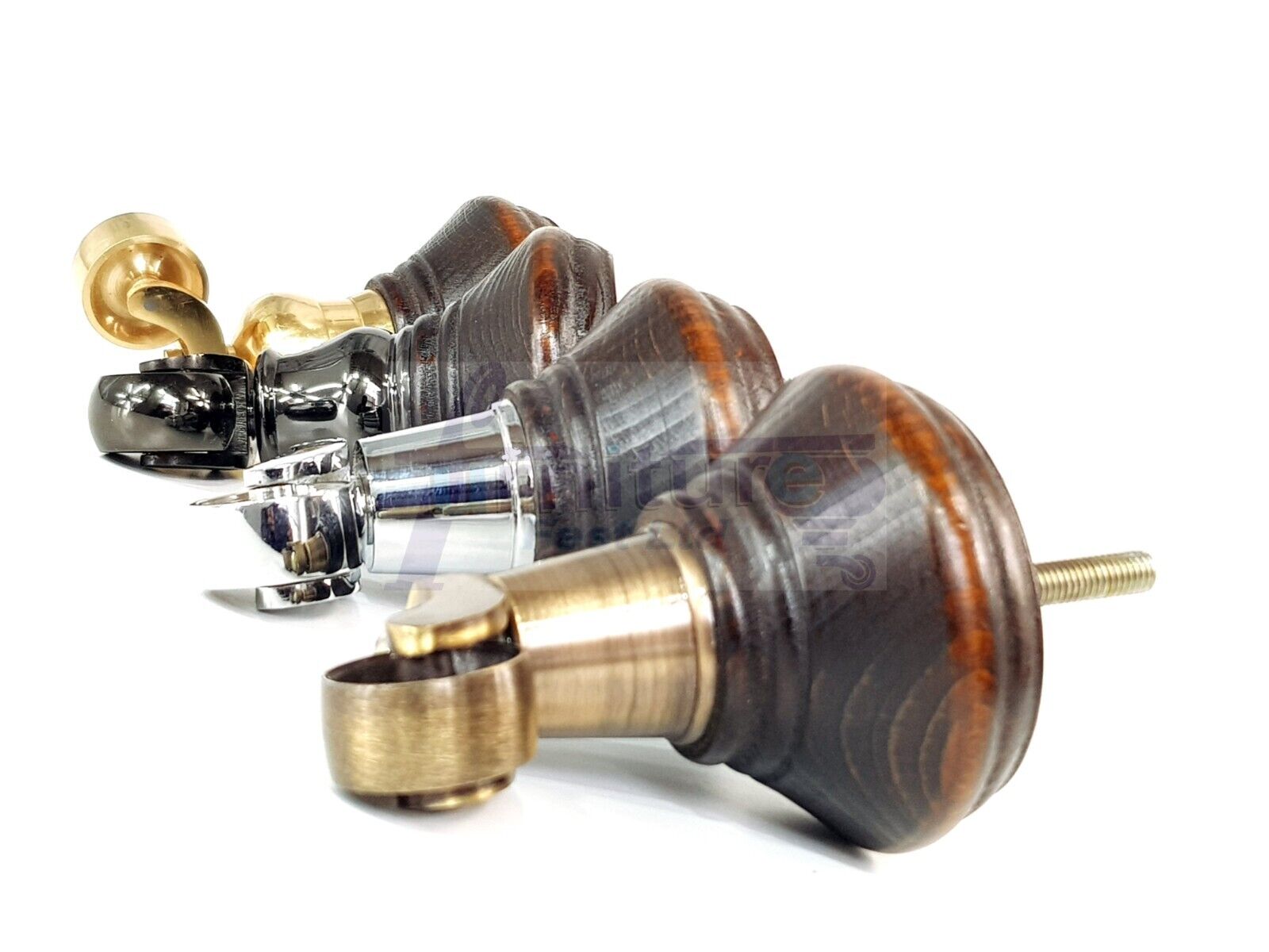 4x Dark Walnut Washed Wooden Furniture Sofa Legs M8 With Castors Replacement Chair Settee Feet 115mm - 125mm High