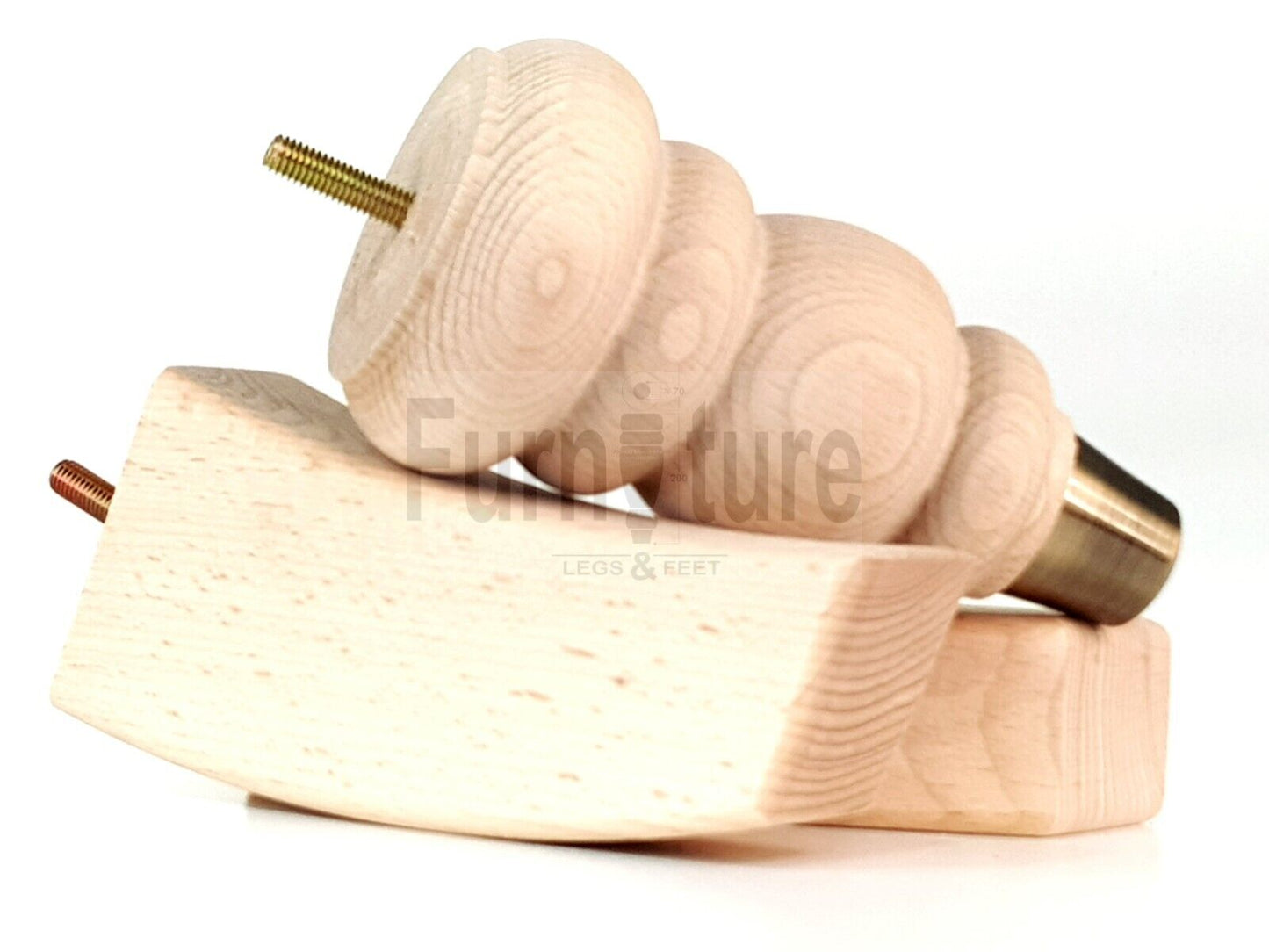 2x Brass Slipper Cup Furniture Feet & 2 Curved M8 Chair Sofa Settee Legs 165mm