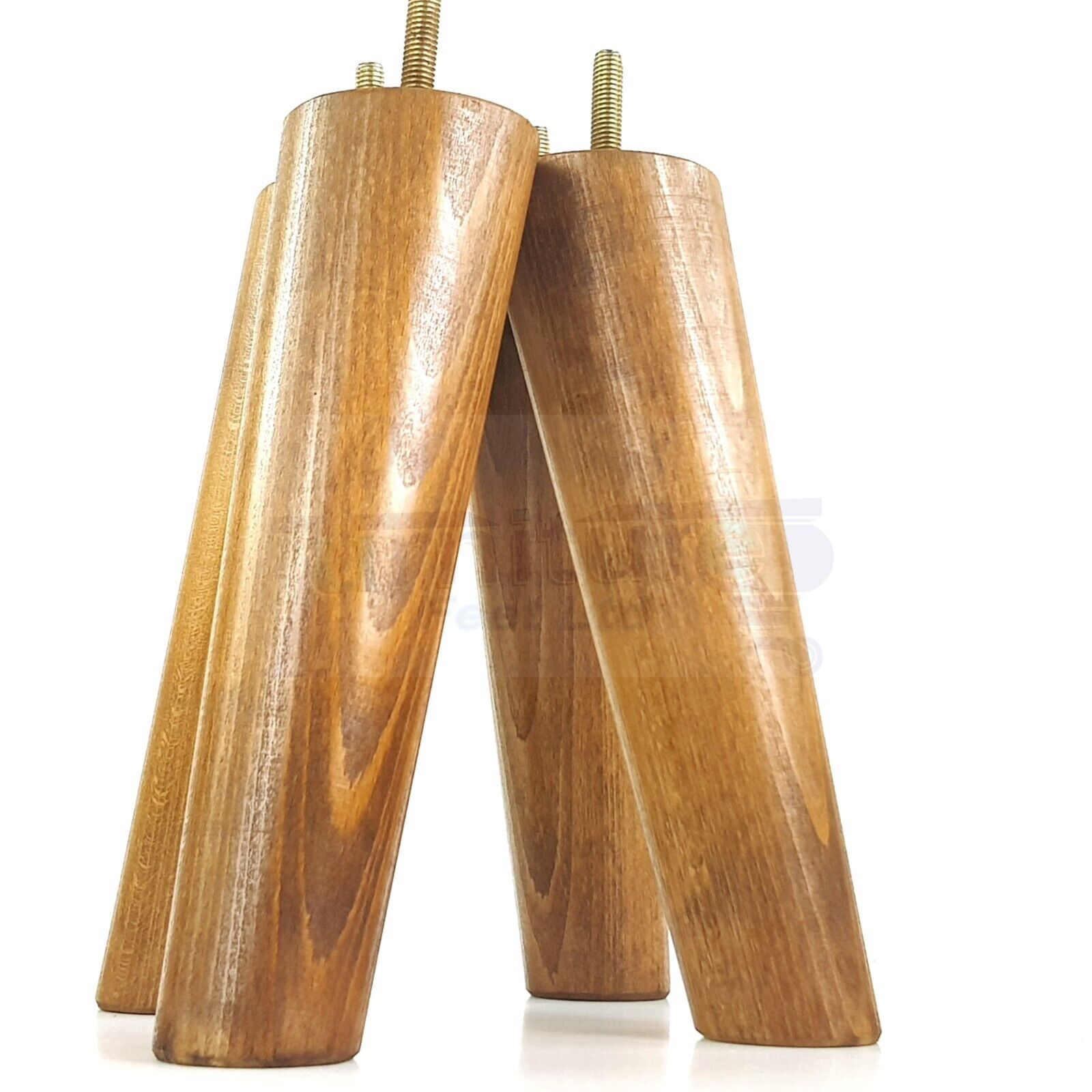 4 Solid Wood Turned Furniture Feet Replacement Mid Centry Angled Retro Legs 200mm High M8 Sofa Chairs Stools Cabinets Beds