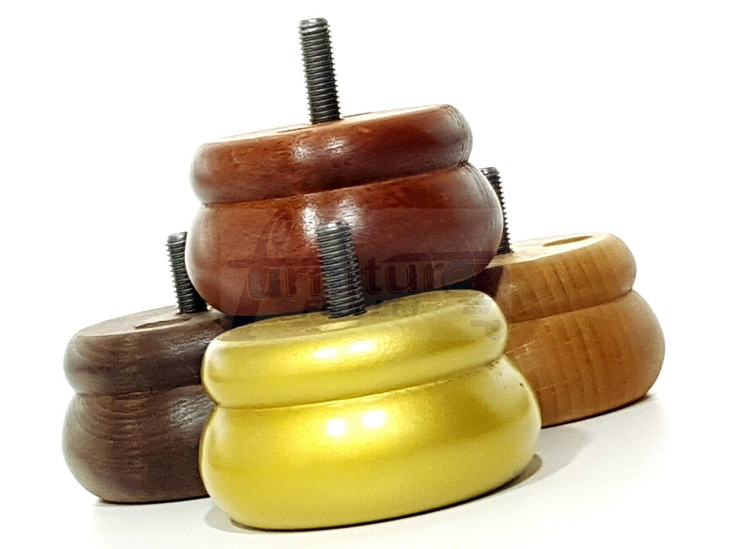 Set Of 4 Turned Wooden Furniture Legs Replacement Bun Feet 50mm High 8mm Thread
