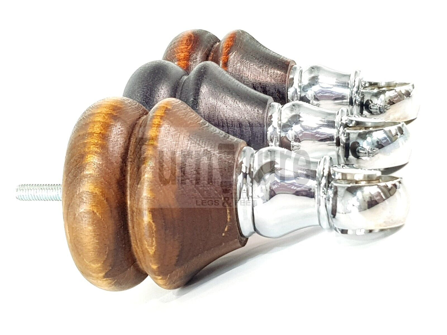 Set Of 4 Turned Furniture Wood Feet Chrome Castors 140mm Sofas Chairs Settee Cabinets Beds M8(8mm)