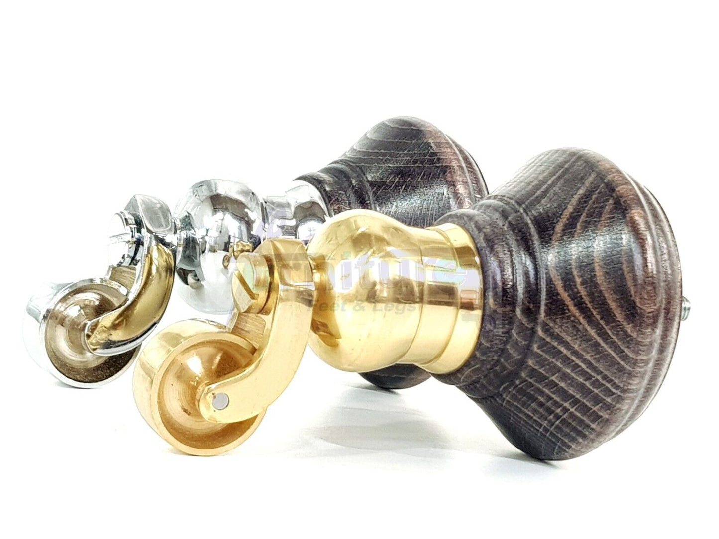 4x Black Washed Wooden Furniture Sofa Legs M8 With Castors Replacement Chair Settee Feet 115mm - 125mm High