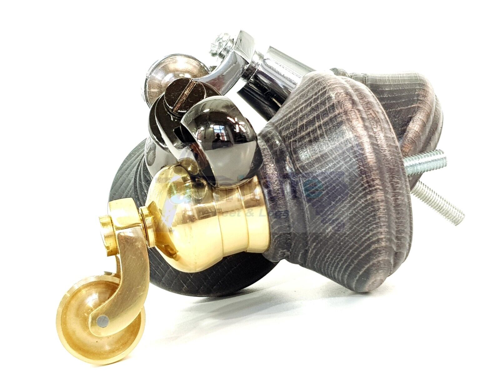 4x Black Washed Wooden Furniture Sofa Legs M8 With Castors Replacement Chair Settee Feet 115mm - 125mm High