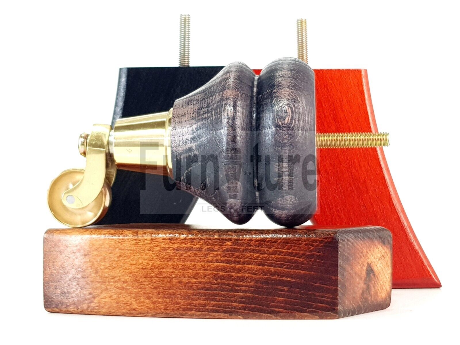 Turned Wood Furniture Feet 2 With Brass Castors 140mm & 2 Curved Back Legs Sofas Chairs Cabinets Beds M8