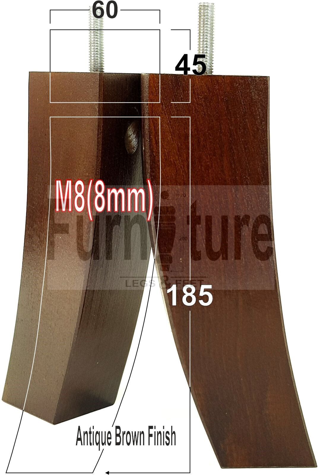 Set Of 4 Solid Wood Curved Furniture Feet Replacement Legs 185mm High M8(8mm)