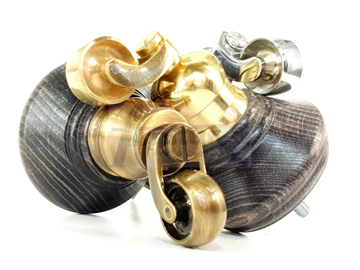 4x Black Washed Wooden Furniture Sofa Legs M8 With Castors Replacement Chair Settee Feet 115mm - 125mm High