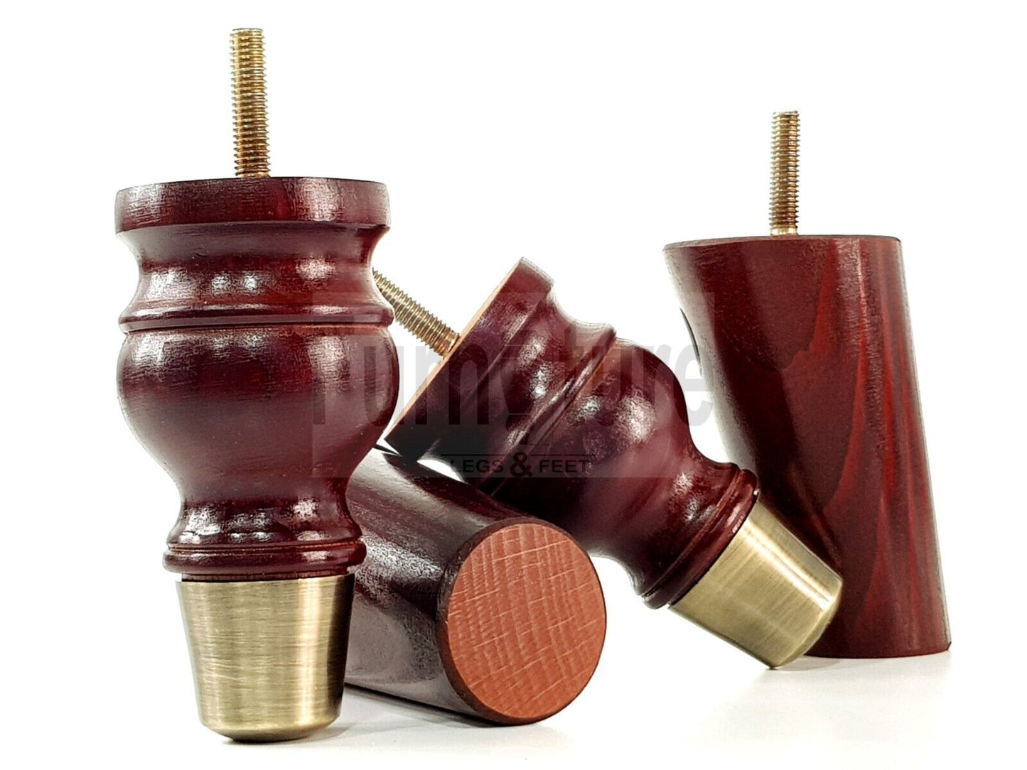 4x Wood Furniture Feet 2 With Brass Slipper Cup M8 Chair Sofa Settee Legs 110mm