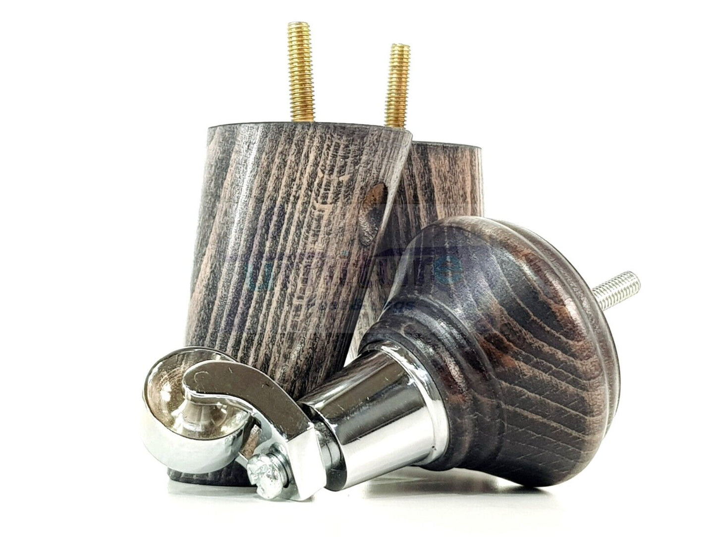 2 Black Washed Wood Furniture Sofa Legs With Castor 125mm & 2 Angled Back Feet Chair Settee 100mm High M8