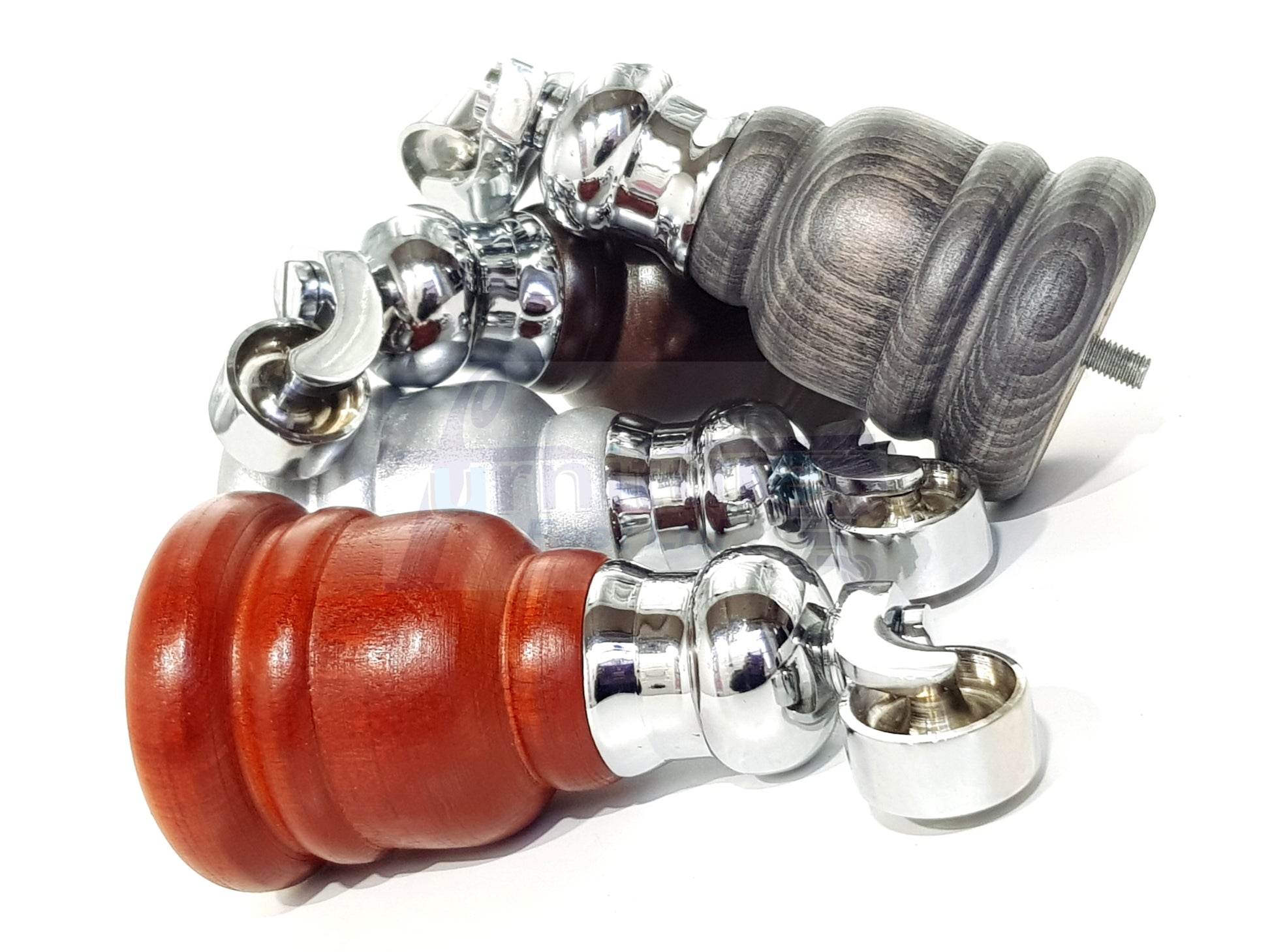 4 Turned Wood Furniture Feet With Chrome Cauldron Castors 155mm Legs Sofas Chairs Stools Cabinets Beds M8 6 Inches