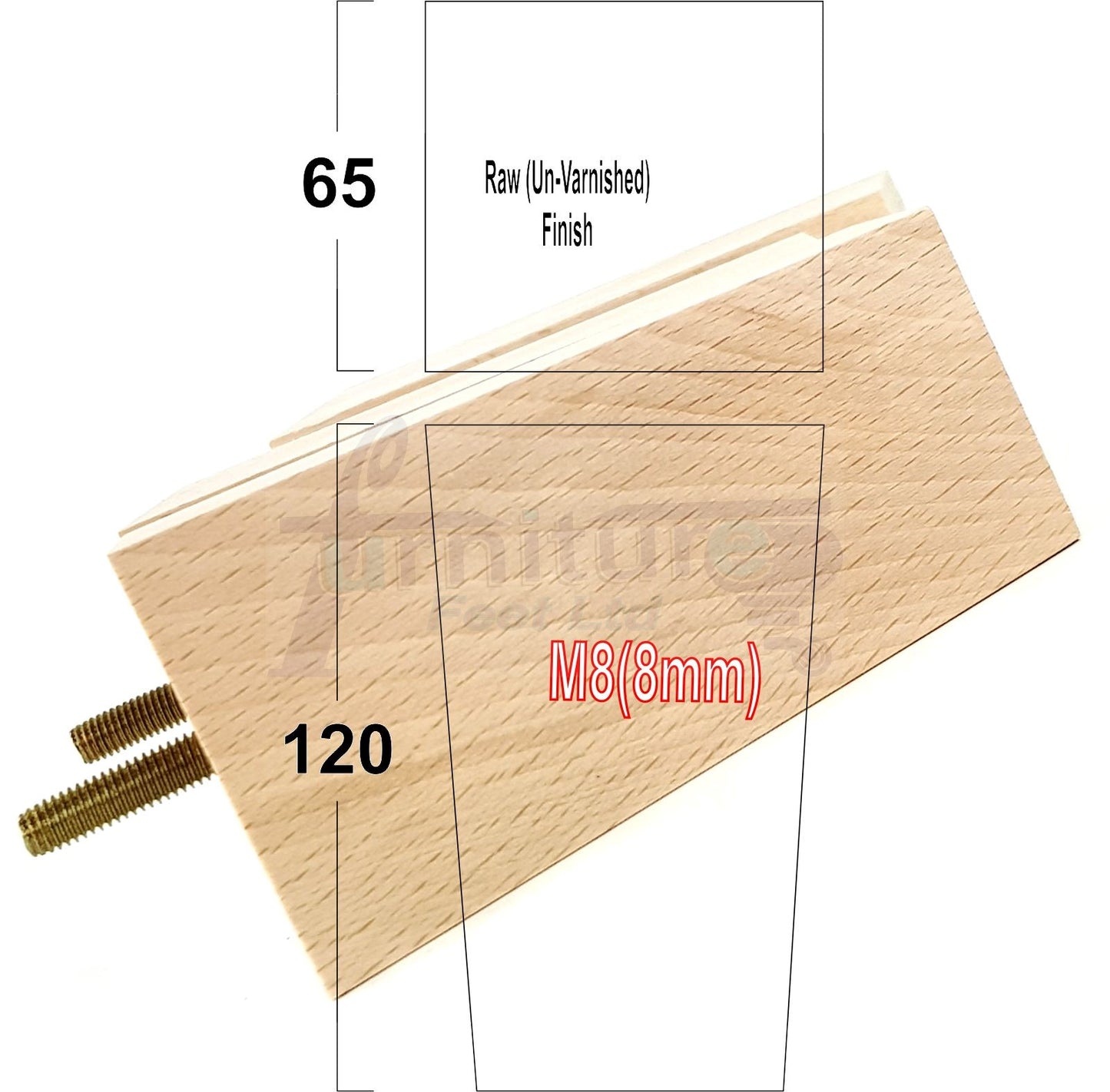 Solid Wood Furniture Feet Square Replacement Block Tapered Legs 120mm High M8 Set of 4 Sofa Chairs Stools Cabinets Beds