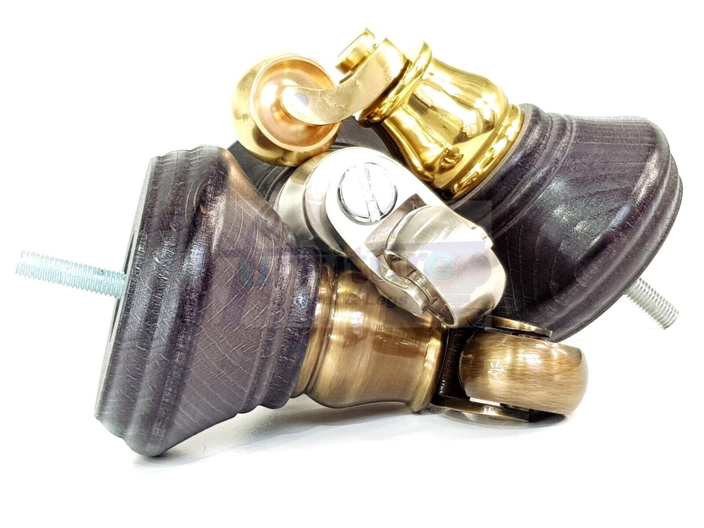 4x Black Stain Wooden Furniture Sofa Legs M8 With Castors Replacment Chair Settee Feet 115mm - 125mm High