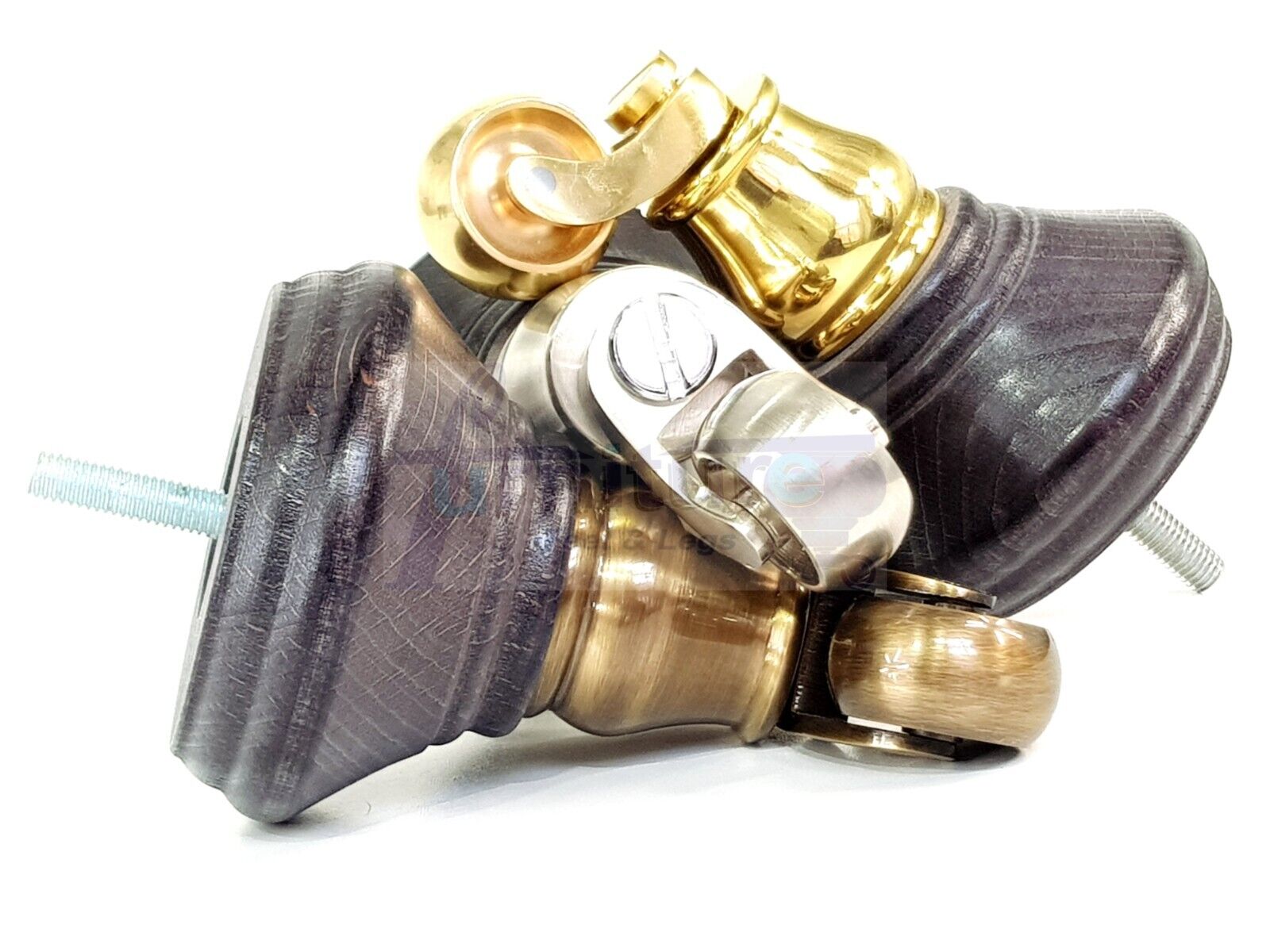 4x Black Stain Wooden Furniture Sofa Legs M8 With Castors Replacment Chair Settee Feet 115mm - 125mm High