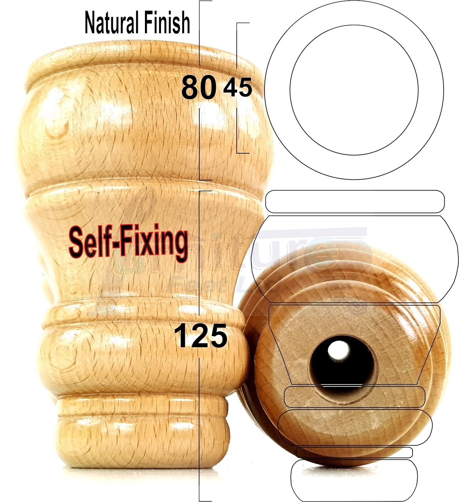 4x Replacement Turned Furniture Sofa Leg Chair Settee Feet 125mm High (Self-Fix)