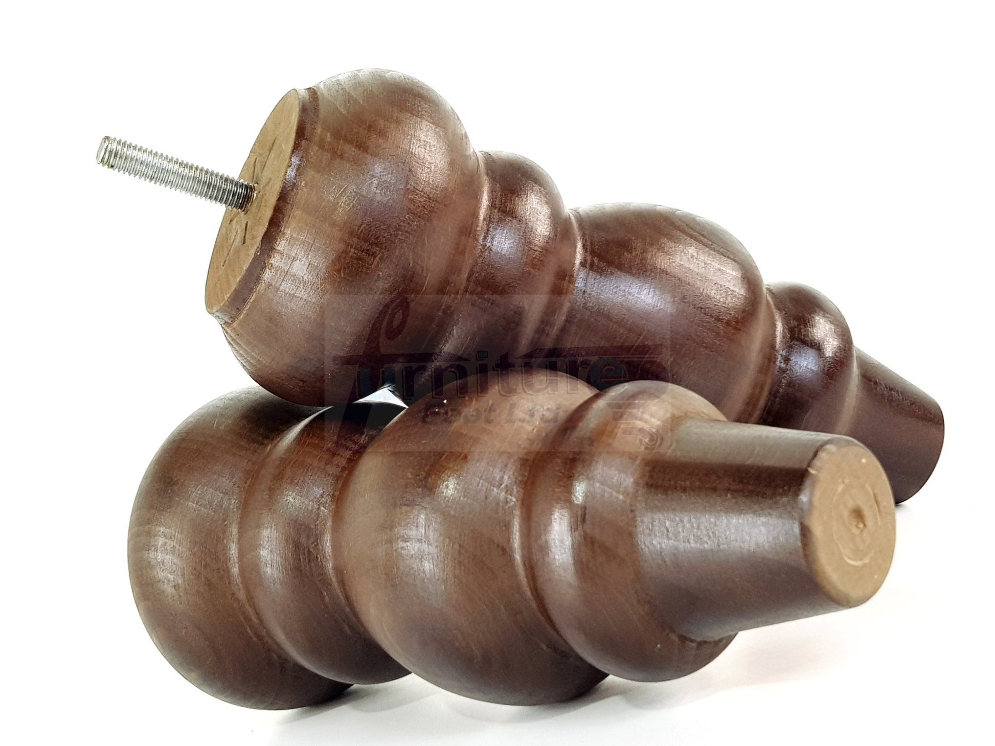 4 Solid Wood Furniture Legs Replacement Turned Feet 200mm High M8(8mm) Thread: Antique Brown