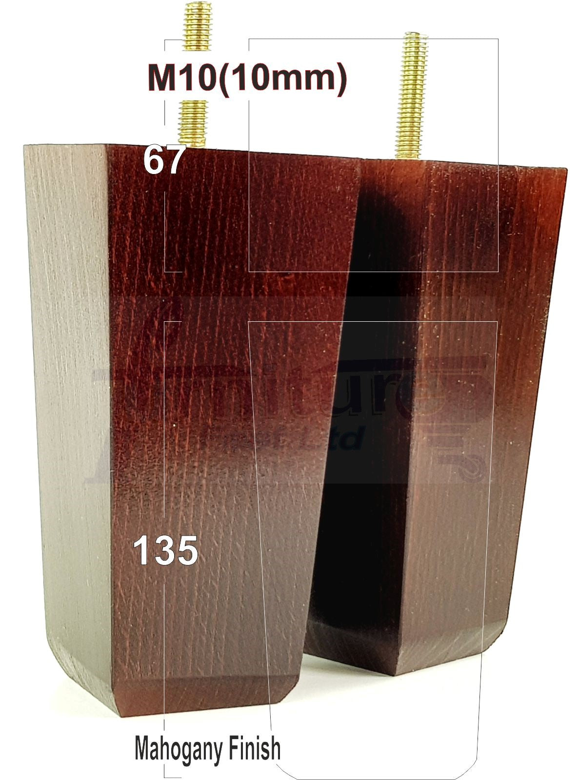 4x Block Wood Sofa Legs 135mm High Replacement Furniture Feet Chairs Cabinets M10 Thread	