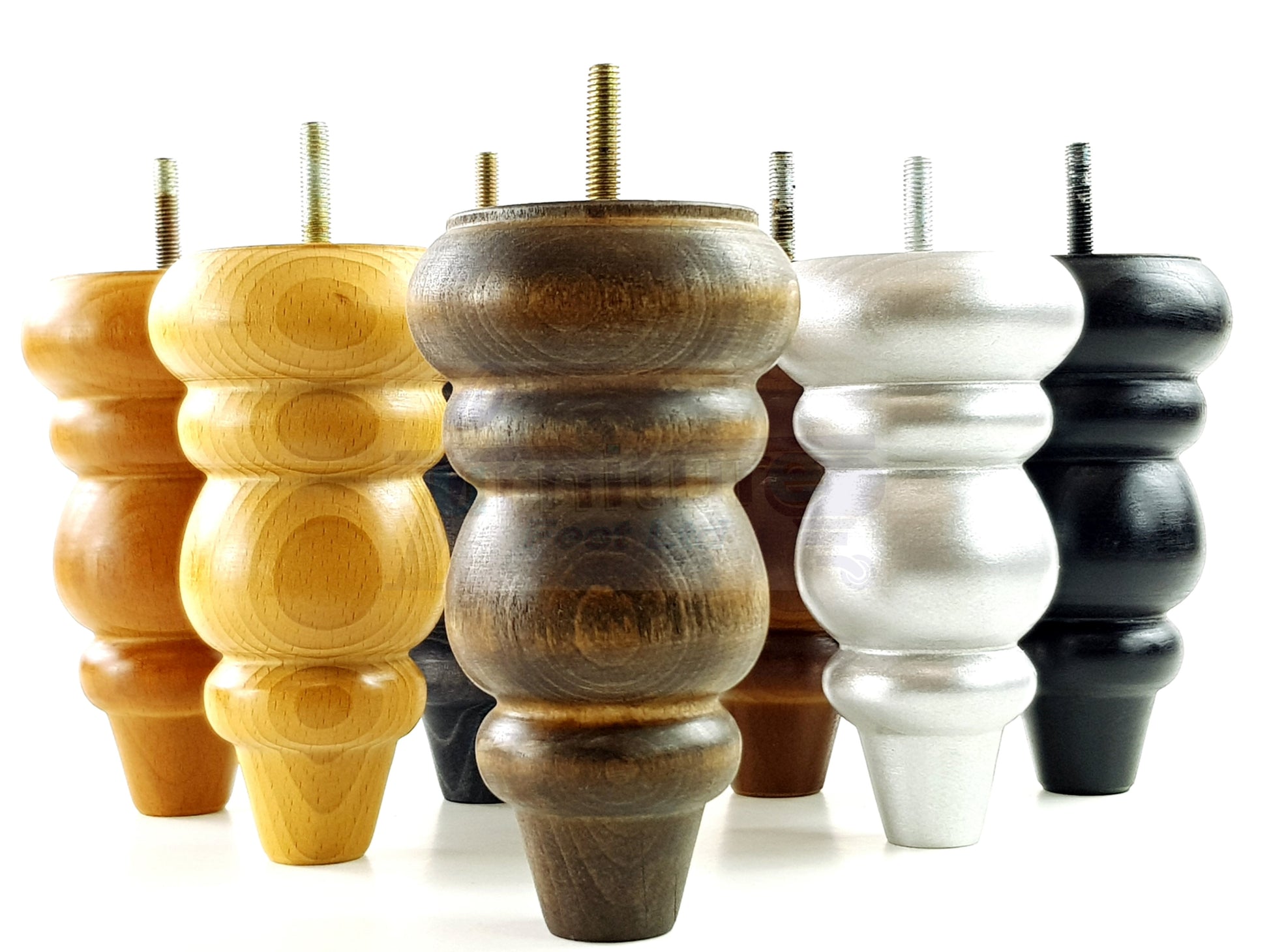 4 Wood Round Furniture Feet Turned Replacement Legs 155mm High Chairs Stools Sofa Beds Settee Cabinets M10 Various Colours 6 Inch high