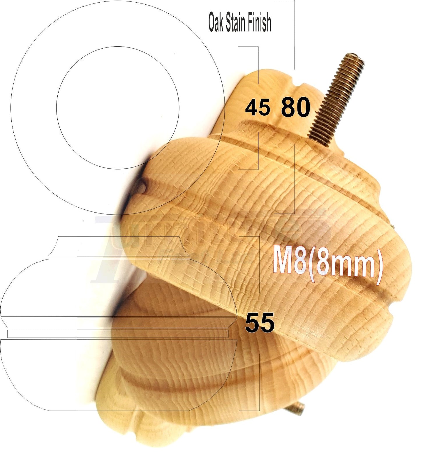 4x Soild Turned Wood Replacment Furniture Legs Sofa Feet 55mm High 8mm Thread