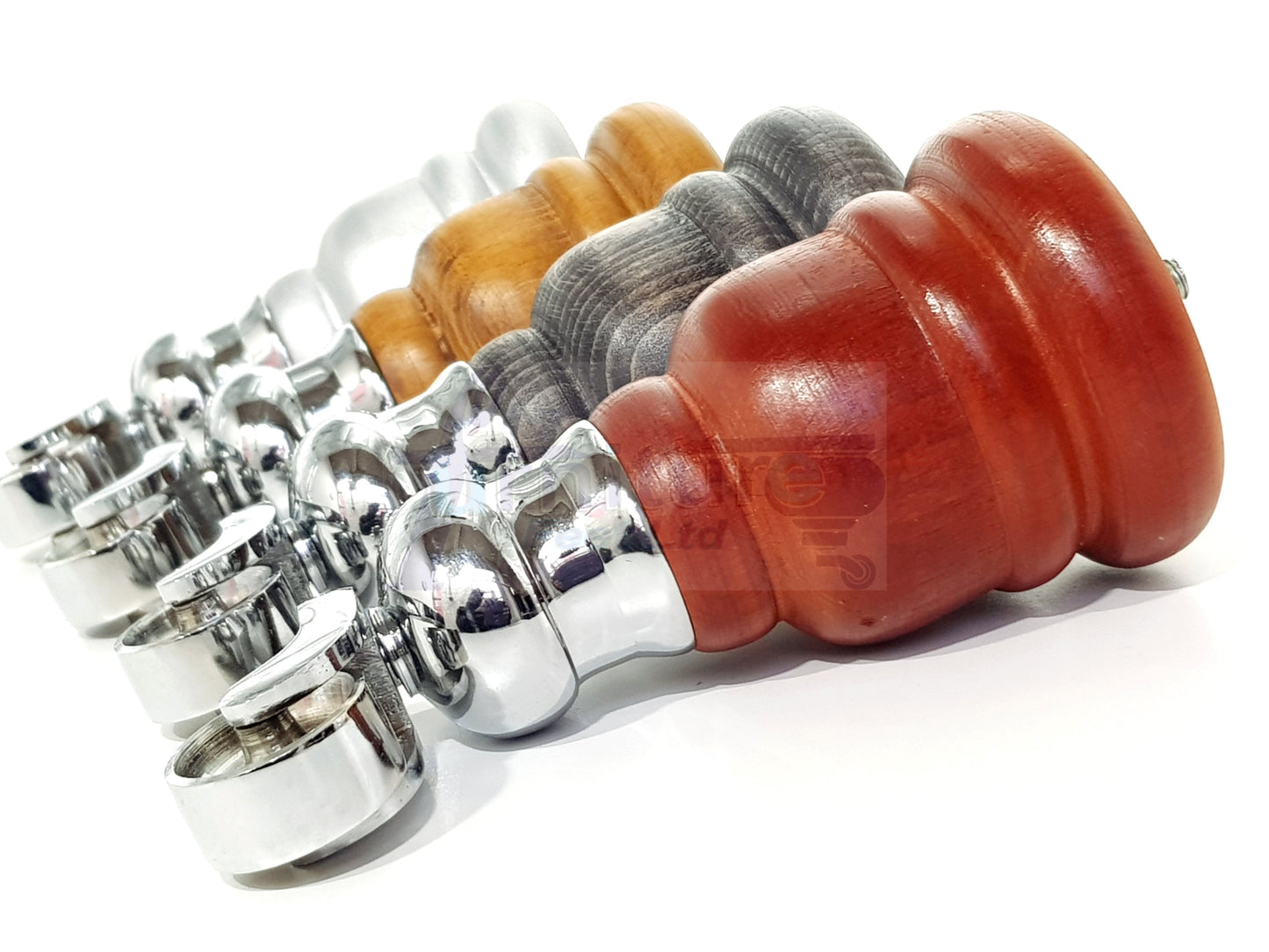 4 Turned Wood Furniture Feet With Chrome Cauldron Castors 155mm Legs Sofas Chairs Stools Cabinets Beds M8 6 Inches