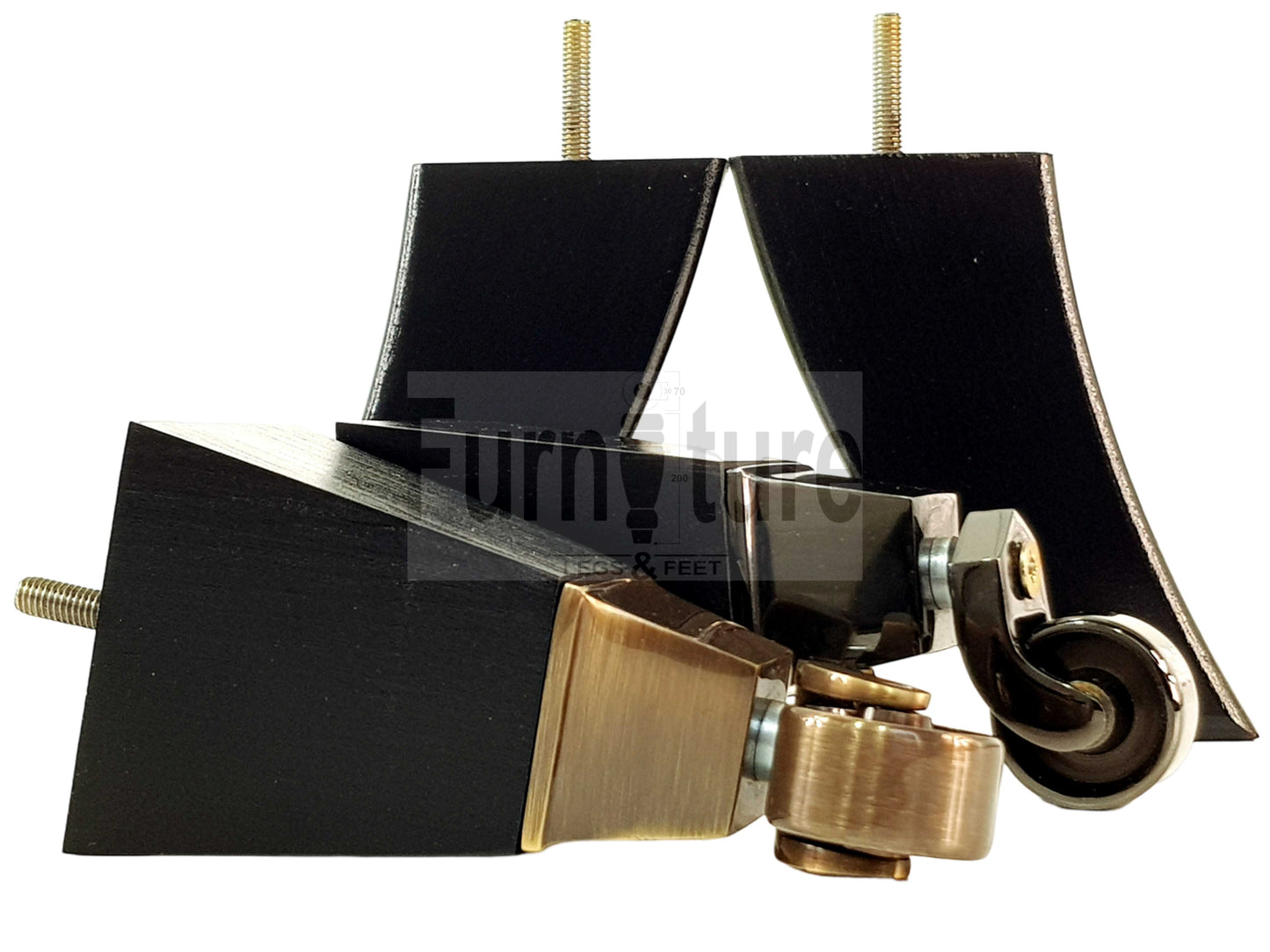 Set Of 4 Block Wood Castor Furniture Feet M8(8mm) For Chairs Cabinets Sofa 15cm High