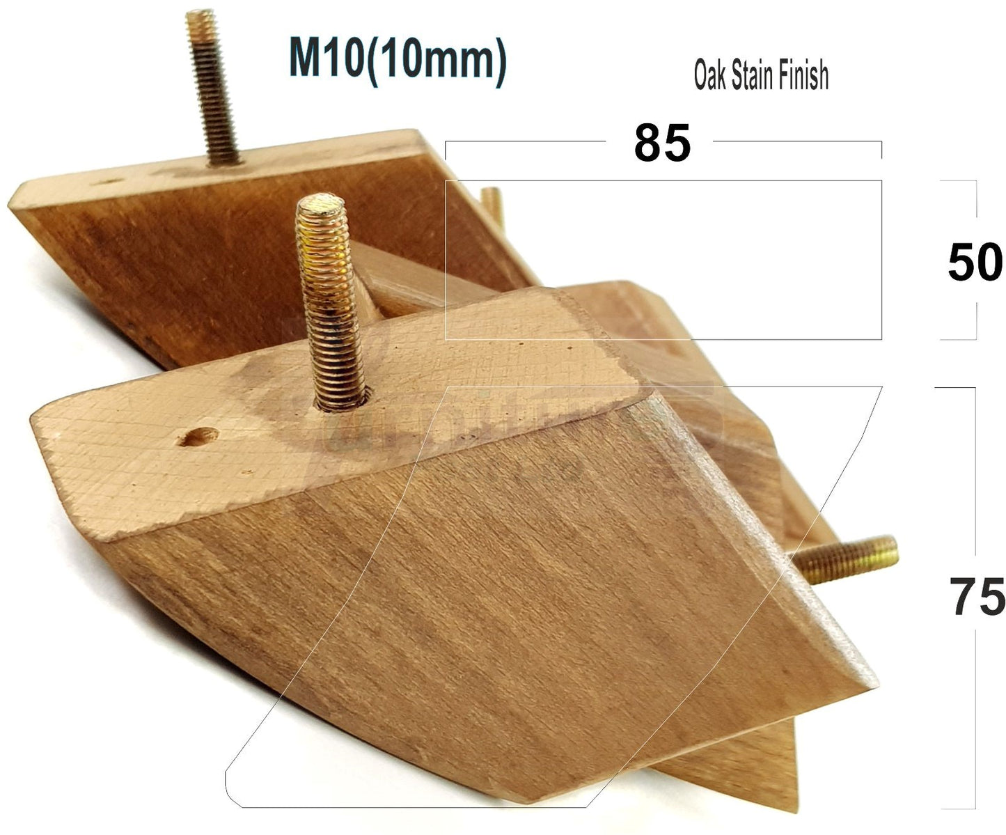 4x Wooden Furniture Legs 75mm High Replacement Sofa Feet 10mm Thread