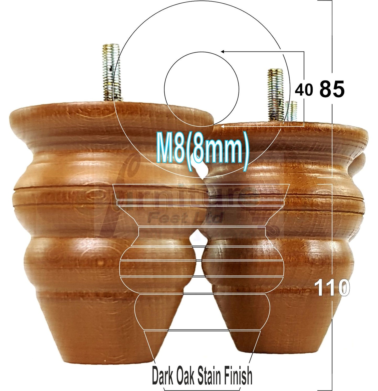 4x Turned Wood Furniture Legs Replacement Feet 110mm High Multiple Colours Chairs Stools Sofa's Beds Settee Cabinets M8