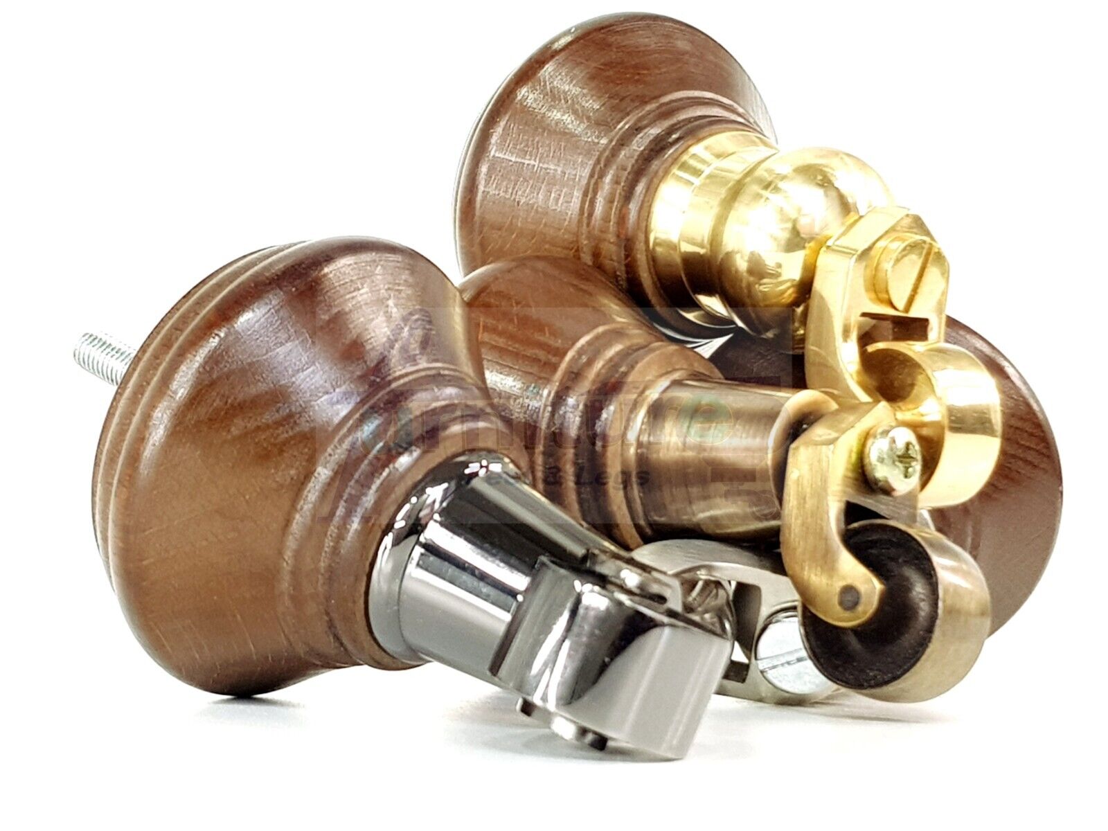 4x Antique Brown Wooden Furniture Sofa Legs M8 With Castors Replacment Chair Settee Feet 115mm - 125mm High