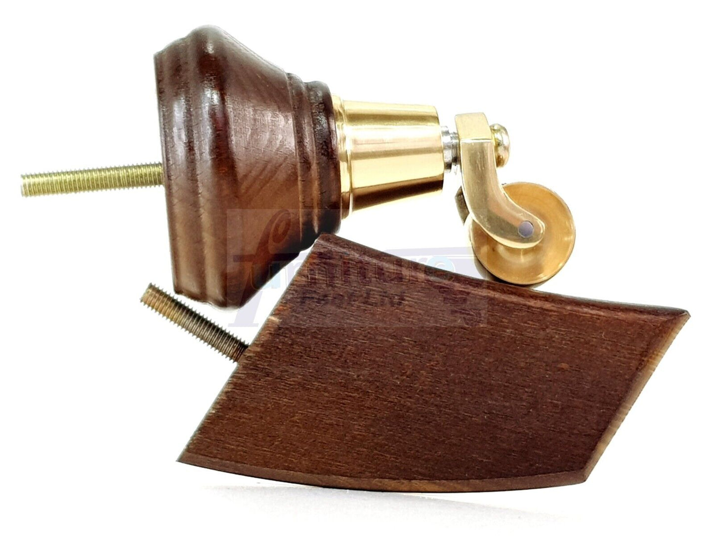 2 Antique Brown Wood Furniture Sofa Feet With Castor 125mm & 2 Curved Legs Chair Settee 100mm High M8