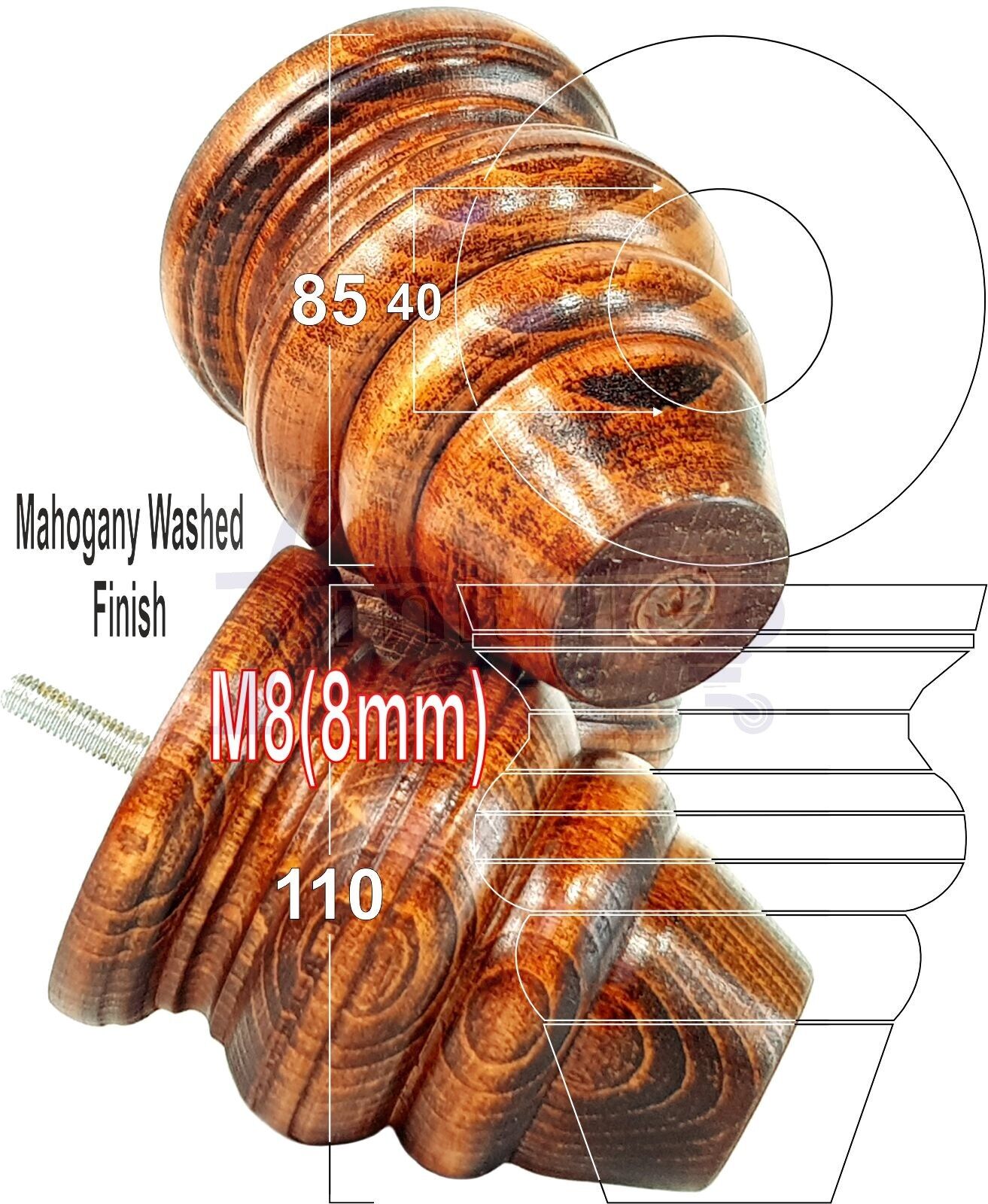 4x Turned Wood Furniture Legs Replacement Feet 110mm High Multiple Colours Chairs Stools Sofa's Beds Settee Cabinets M8