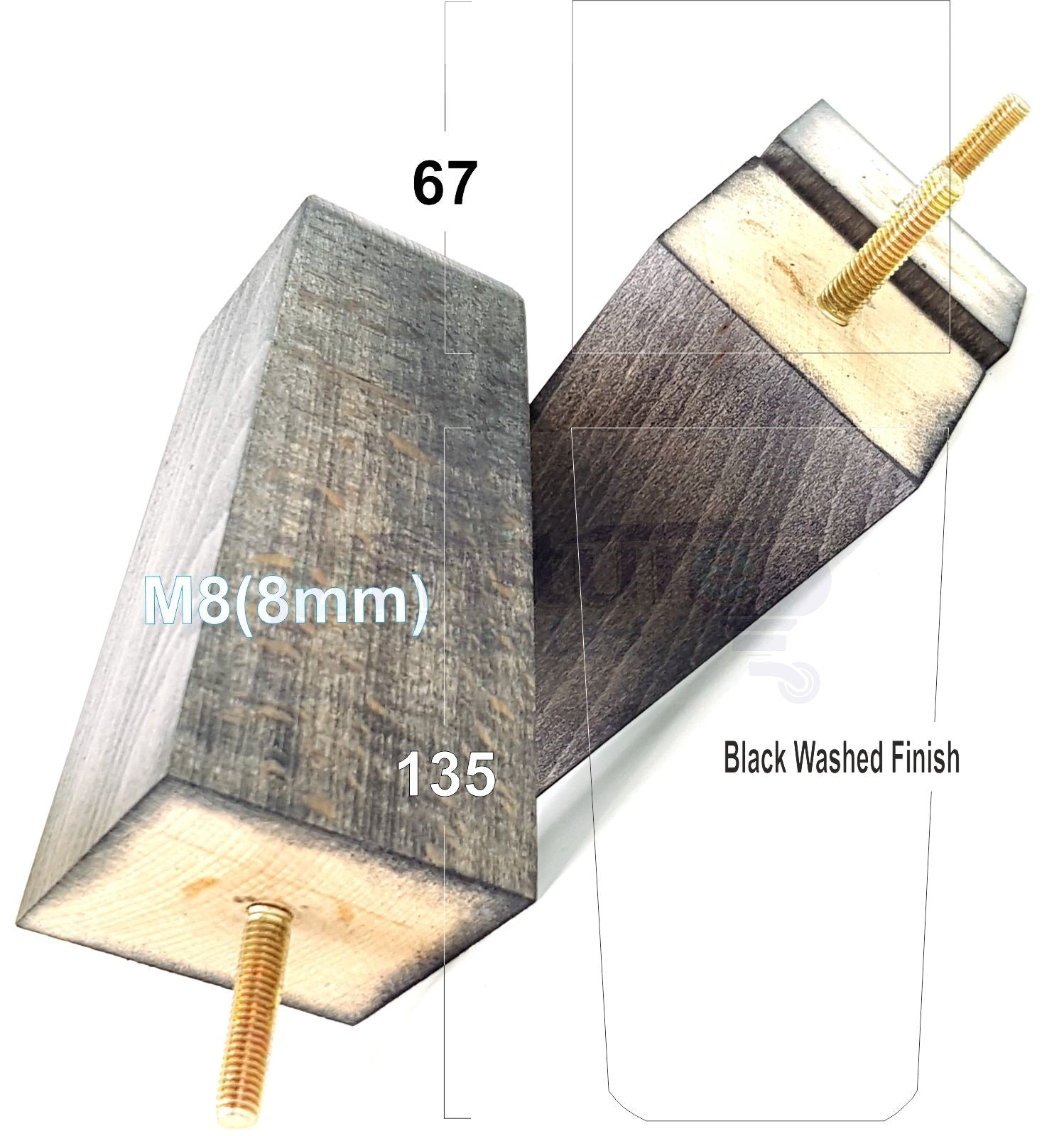 4x Block Wood Sofa Legs 135mm High Replacement Furniture Feet Chairs Cabinets M8(8mm)