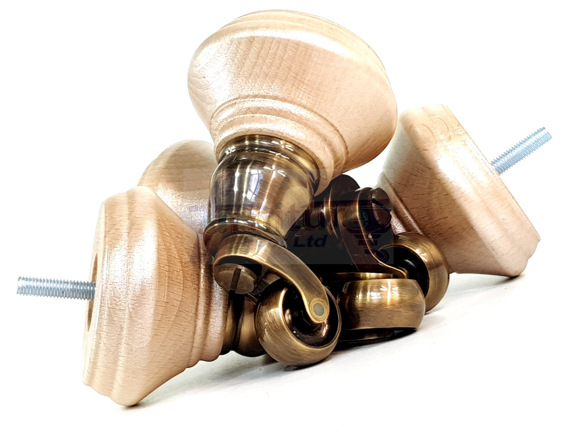 4x Blush Silver Wooden Furniture Sofa Legs M8 With Castors Replacment Chair Settee Feet 115mm - 125mm High