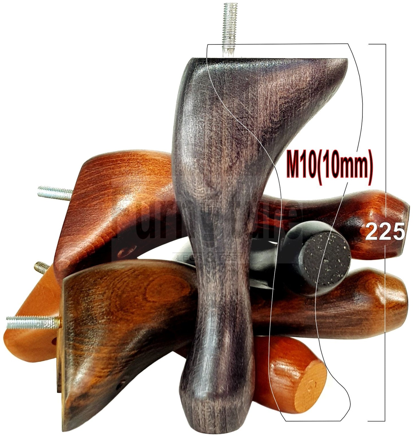 4 Solid Wood Furniture Legs 225mm High Queen Anne Replacement Feet Chairs Settees Sofas M10 Thread