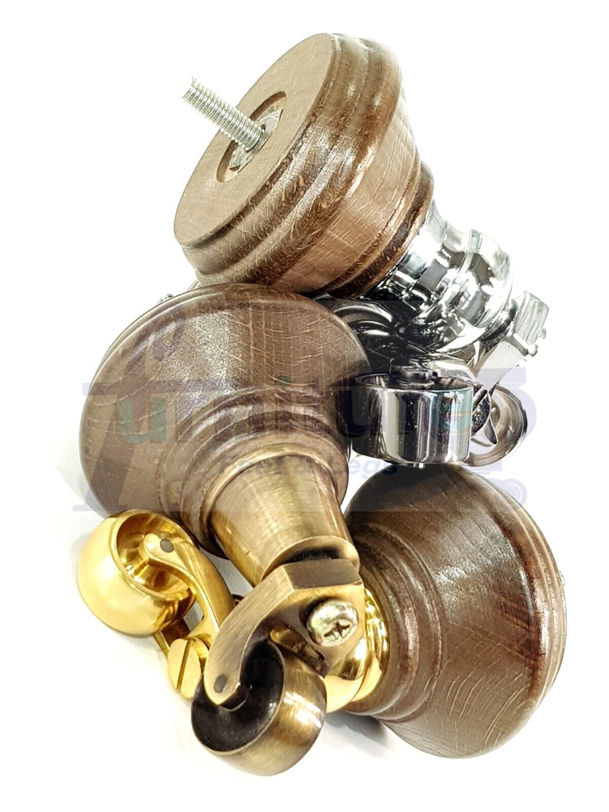 4x Antique Brown Stain Wooden Furniture Sofa Legs M8 With Castors Replacment Chair Settee Feet 115mm - 125mm High