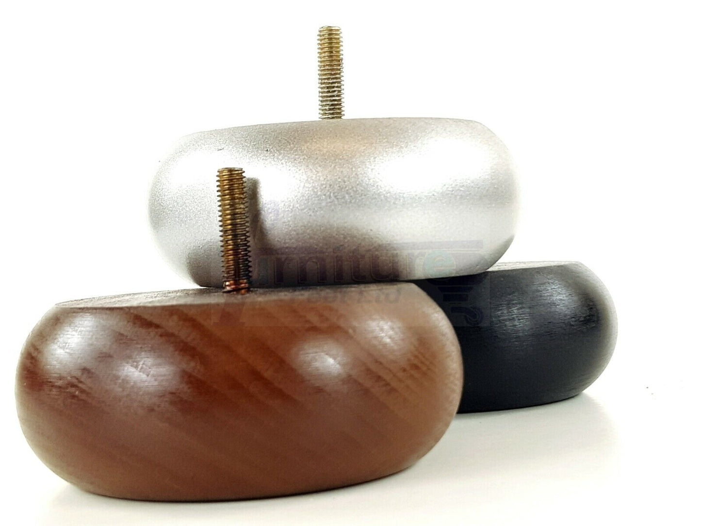 Set Of 4 Turned Wood Furniture Legs Chair Sofa Bed Replacement Bun Feet 40mm High M10 Thread