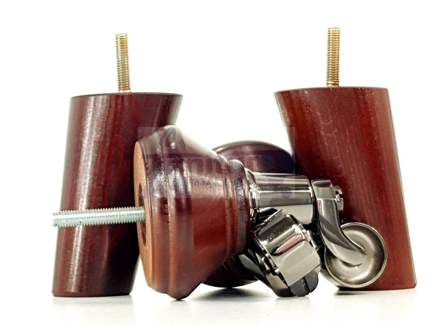 2 Antique Mahogany Wood Furniture Sofa Legs With Castor 125mm & 2 Angled Back Feet Chair Settee 100mm High M8