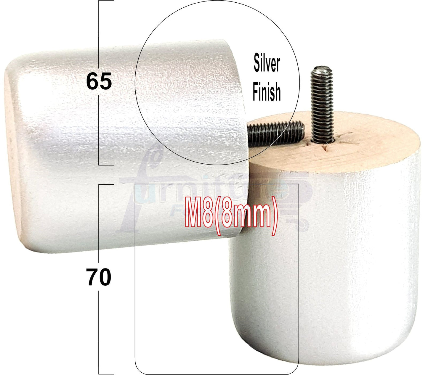 4x Solid Wood Turned Furniture Legs Replacement Bun Feet 70mm High 8mm Thread
