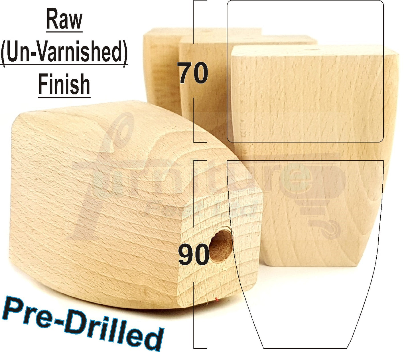 4x Solid Wooden Block Furniture Feet Replacement Legs 90mm High Self-Fix