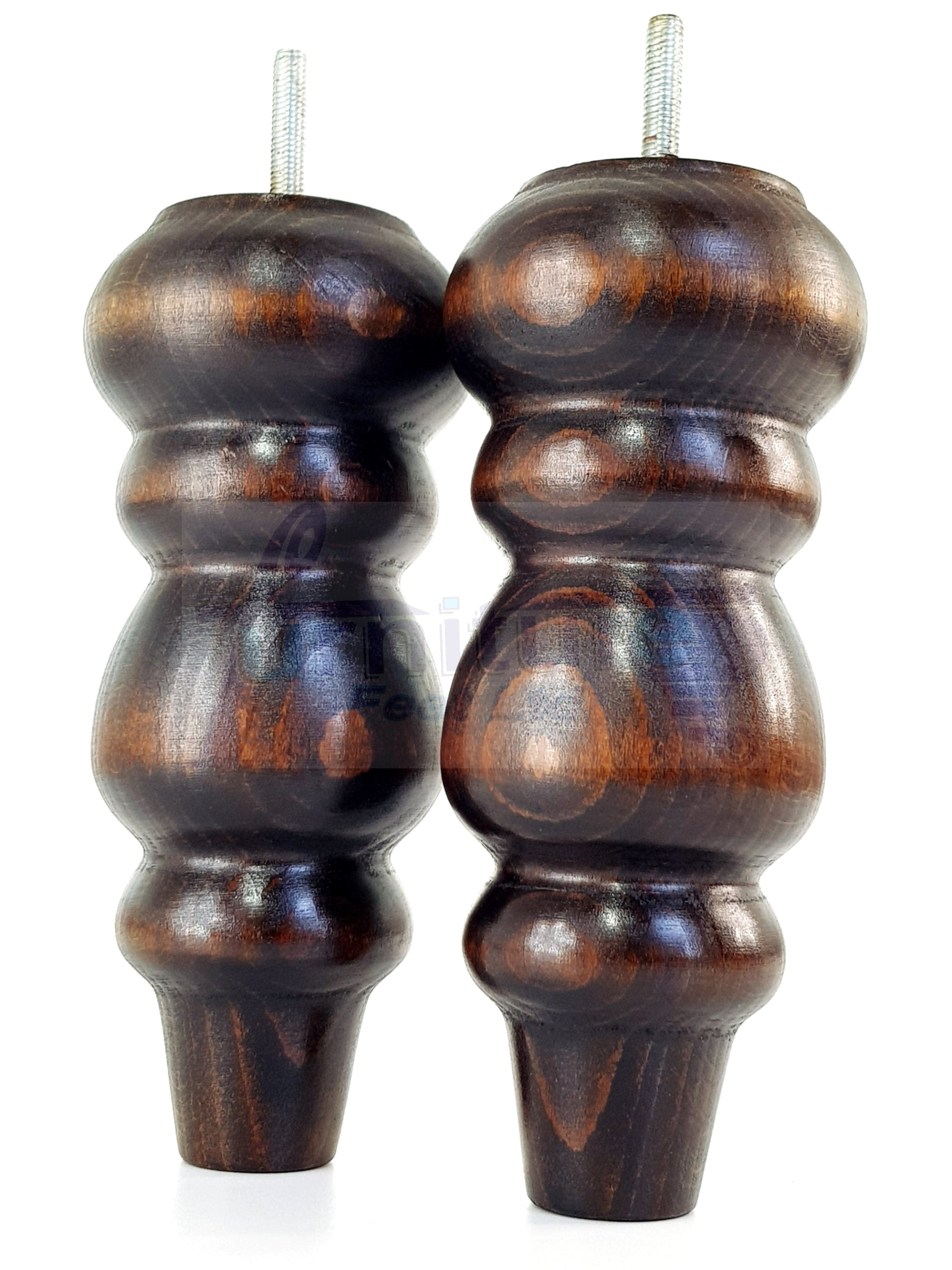 4 Solid Wood Furniture Legs Replacement Turned Feet 200mm High M8(8mm) Thread: Dark Walnut Washed