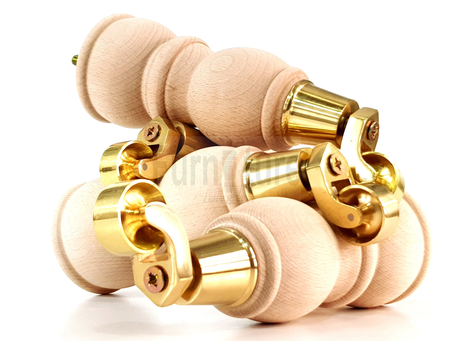 4 Turned Wood Furniture Feet With Castor 205mm High Legs Raw Wood M8 Sofas Chairs Stools Cabinets 8 Inches Tall 