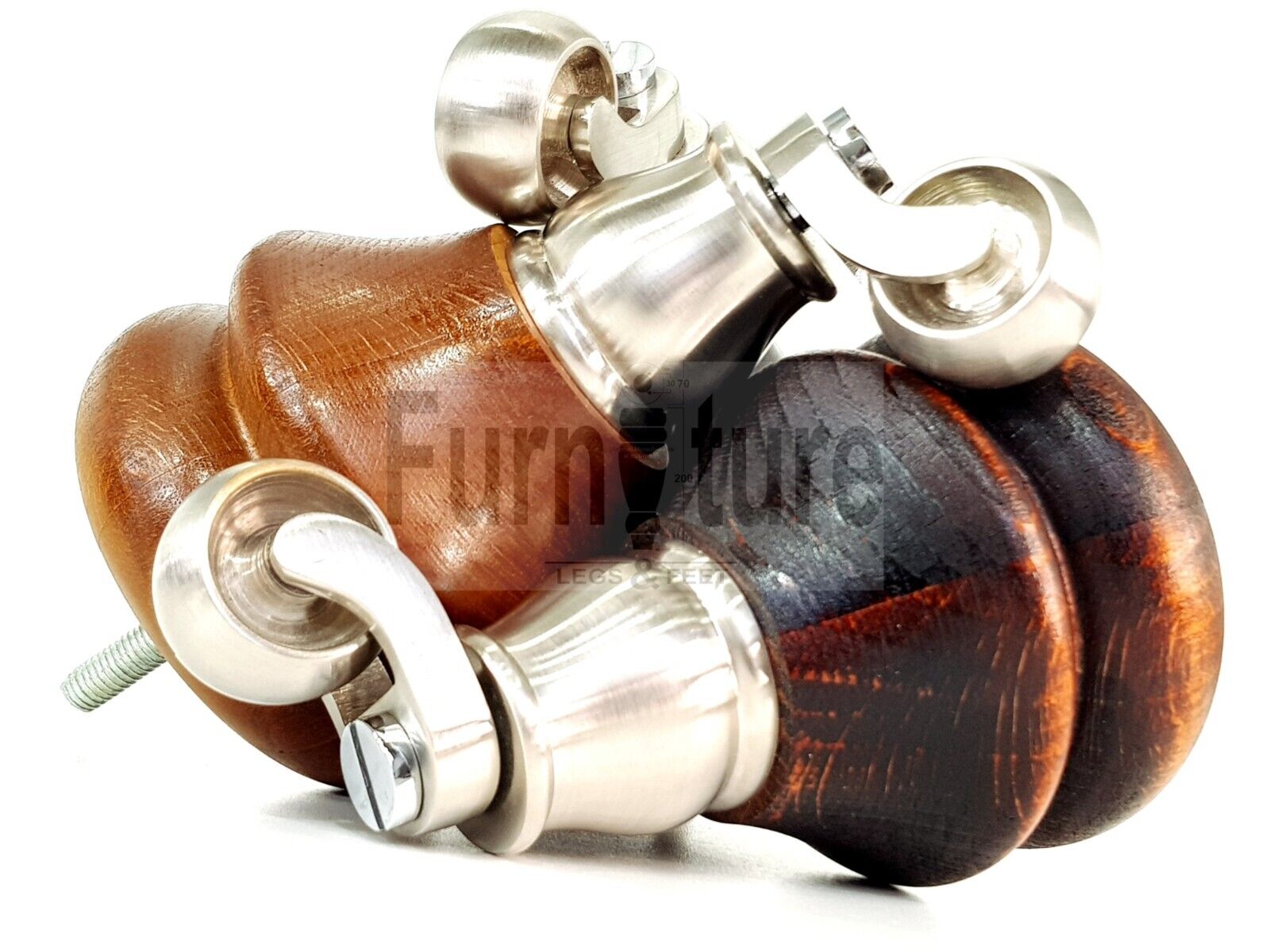 Set Of 4 Turned Furniture Wood Feet With Brushed Castors 140mm Sofas Chairs Settee Cabinets Beds M8(8mm)