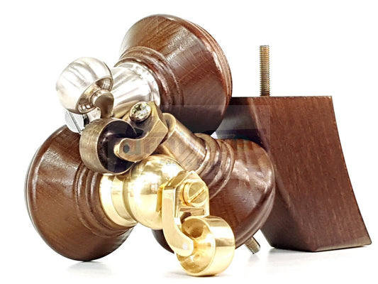 2 Antique Brown Wood Furniture Sofa Feet With Castor 125mm & 2 Curved Legs Chair Settee 100mm High M8